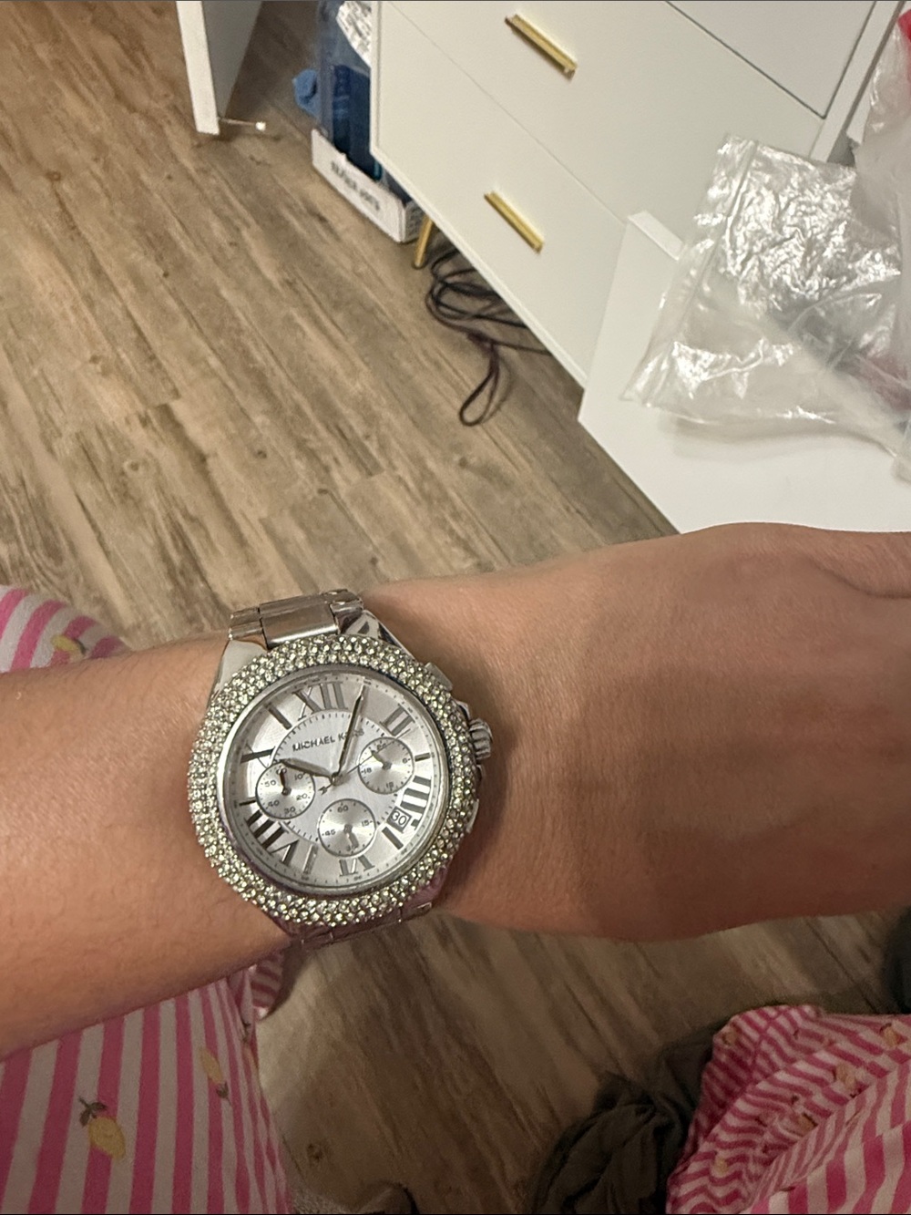 Michael Kors Silver Crystal-Accented Chronograph Bracelet Watch